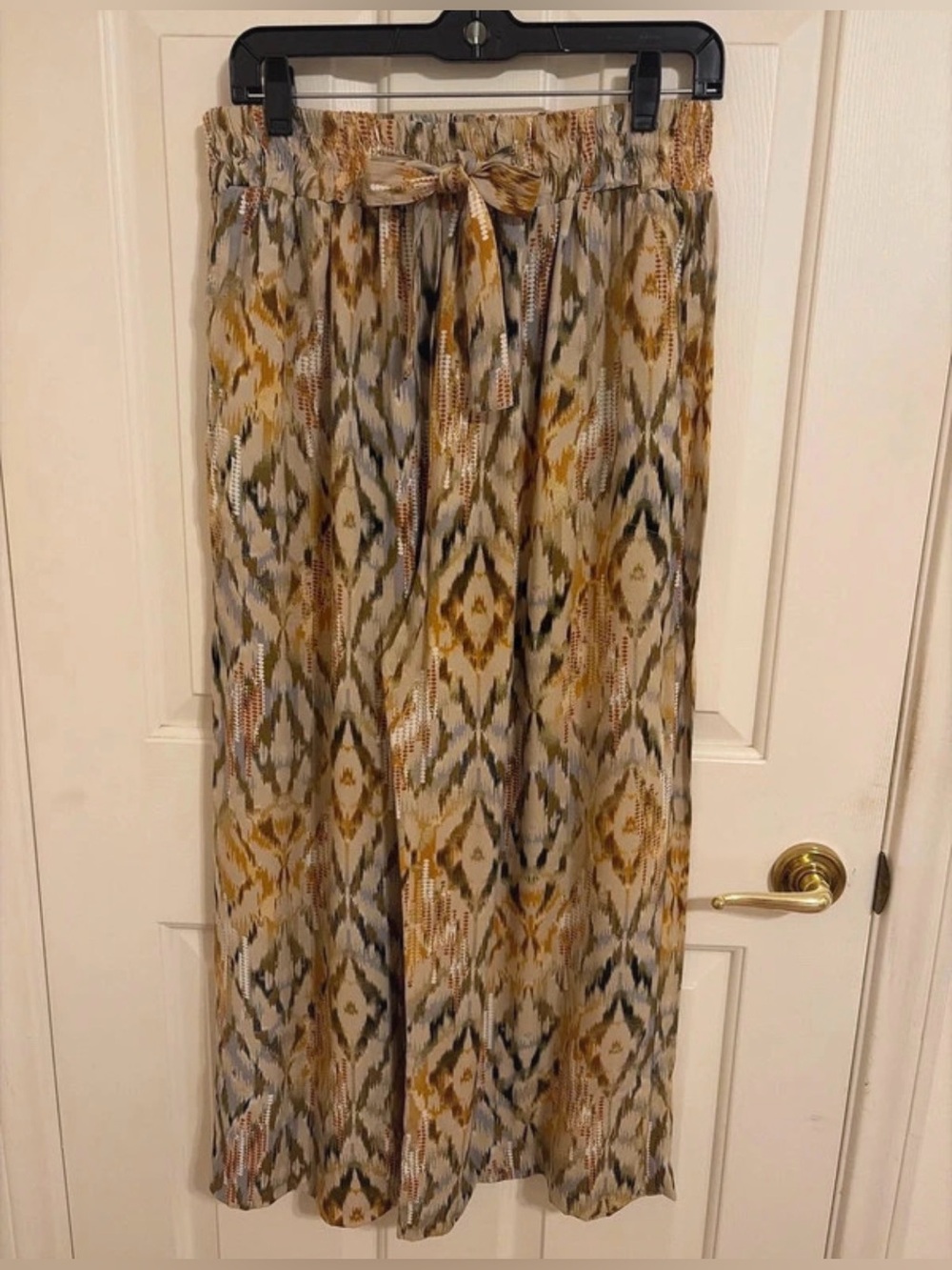 Women's Wide Leg Pants Boho Print Tie Waist Casual Trousers Uzbekistan